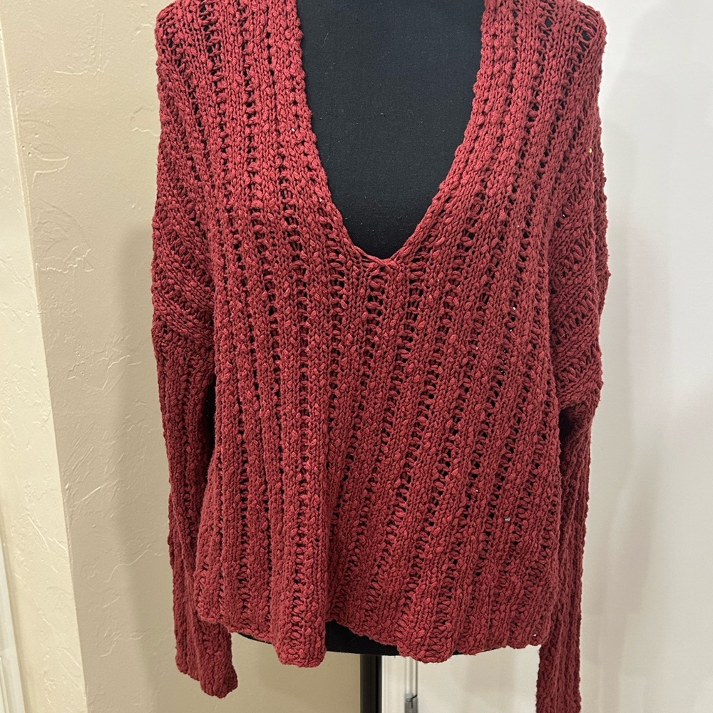 Altar'd State Red V-Neck Sweater Chunky Knit
